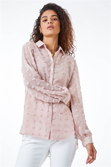 Light Pink Textured Spot Button Up Blouse, Image 4 of 5