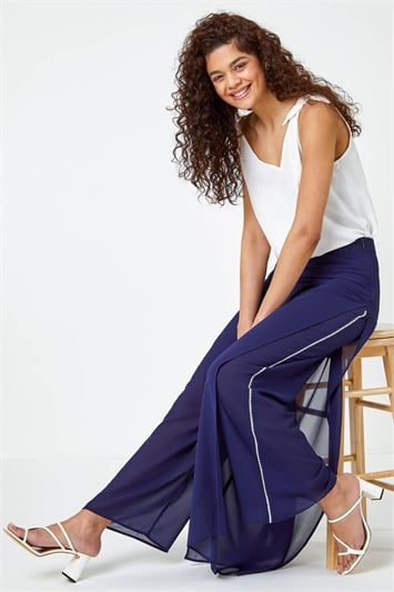 Petite Cropped Stretch Trousers in Royal Blue | Roman UK