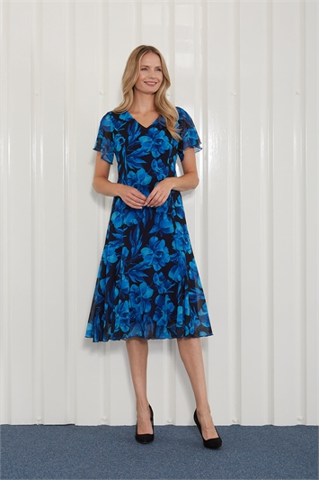Royal Blue Julianna Peony Print Midi Dress