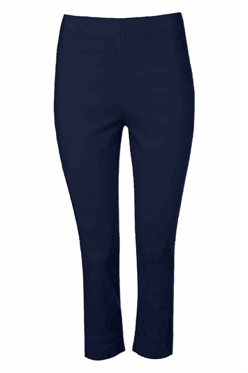 Navy Blue Cropped Stretch Trouser, Image 4 of 4