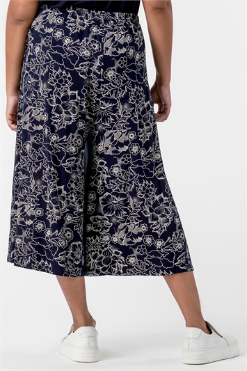 Multi Curve Floral Print Culotte Trousers , Image 2 of 4