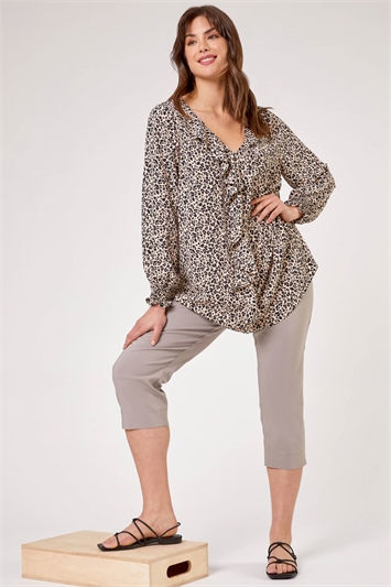 Taupe Curve Cropped Stretch Trouser, Image 1 of 4