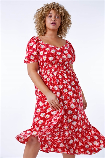 Red Curve Floral Print Midi Dress, Image 2 of 5