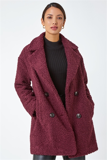 Red Faux Fur Longline Teddy Coat