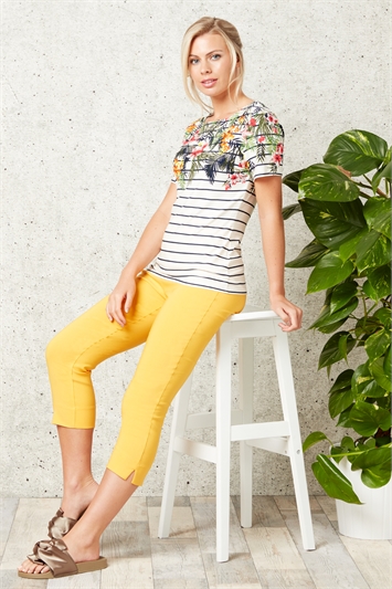 Light Yellow Cropped Stretch Trouser