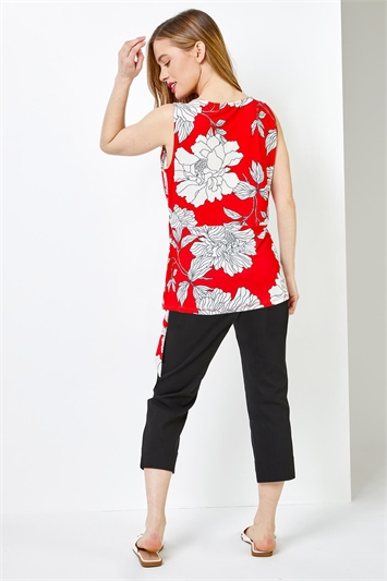 Red Petite Floral Print Asymmetric Top, Image 2 of 4