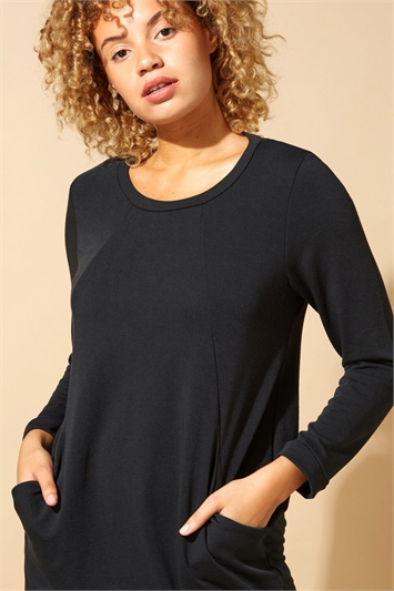 Front Pocket Long Sleeve Cocoon Dress