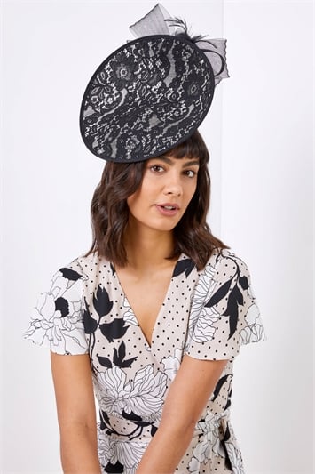 Black Lace Overlay Disc Fascinator, Image 1 of 3