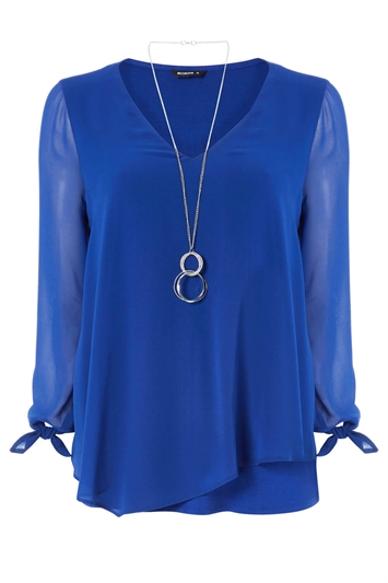 Royal Blue Necklace Trim Stretch Jersey Top, Image 5 of 5