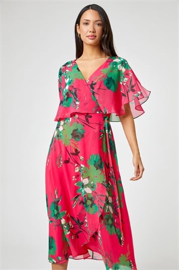 Floral Print Frill Cape Wrap Dressand this?