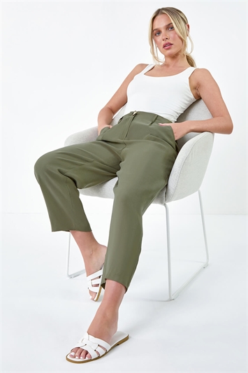 Brown Petite Cropped Tapered Trousers