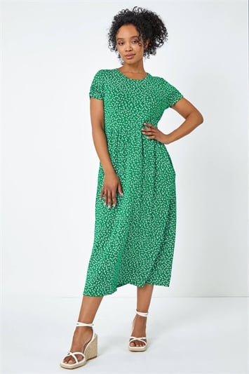 Green Petite Floral Print Midi Dress