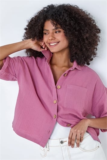 Purple Cotton Relaxed Button Shirt