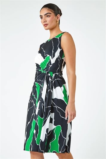 Green Limited Abstract Twist Detail Ruched Dress