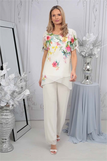 White Julianna Floral Print Trouser Suit Set