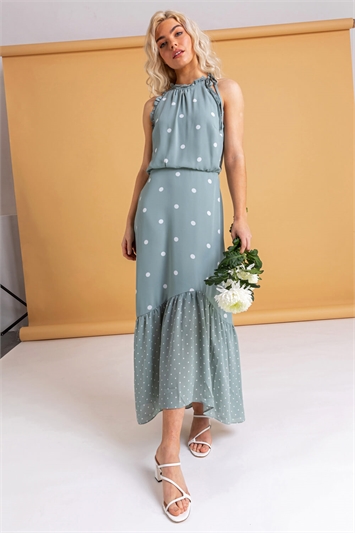 Sage Tiered Multi Spot Print Dress, Image 1 of 5