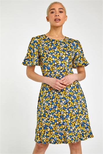 Yellow Ditsy Daisy Print Tea Dress