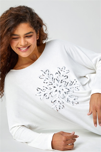 Multi Embellished Snowflake Stretch Top