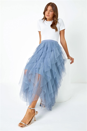 Blue Elasticated Mesh Layered Skirt