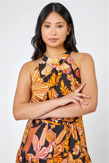 Rust Petite Floral Print Tiered Dress, Image 4 of 5