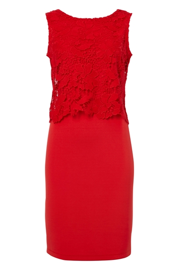 Lace Layer Dress in RED - Roman Originals UK