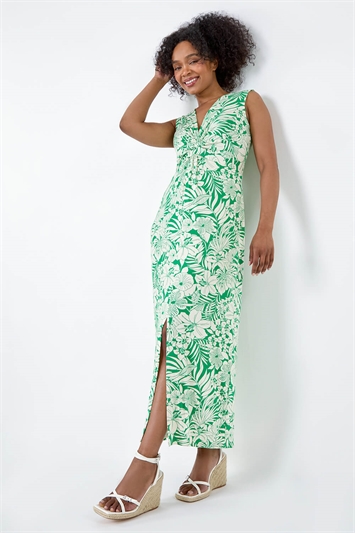 Green Petite Tropical Twist Stretch Maxi Dress