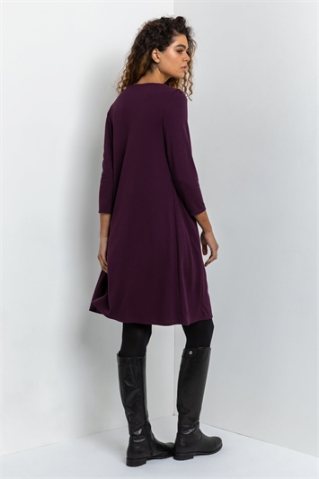Purple A-Line Pocket Detail Swing Dress, Image 2 of 4