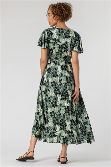 Green Floral Print Tiered Maxi Dress, Image 2 of 5