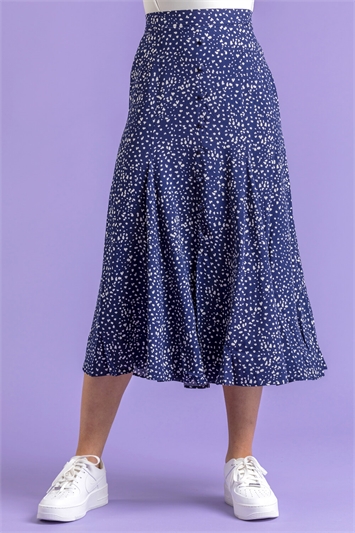 Navy Confetti Spot Print Midi Skirt, Image 3 of 4