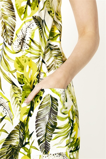 Lime Palm Print Pocket Cocoon Dress, Image 4 of 5