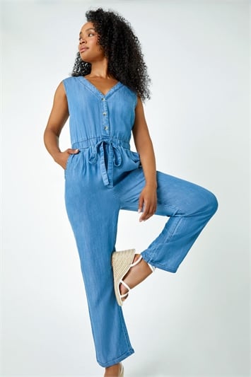 Women's Jumpsuit Rompers Blue Mid Waist Fashion Casual Weekend