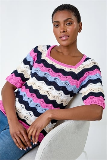 Pink Wave Stripe Cotton Knit Top