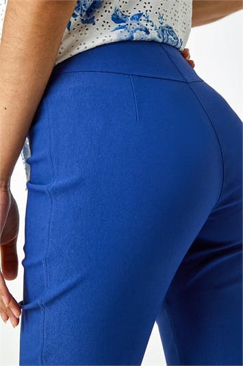 Blue Knee Length Elastic Waist Stretch Shorts