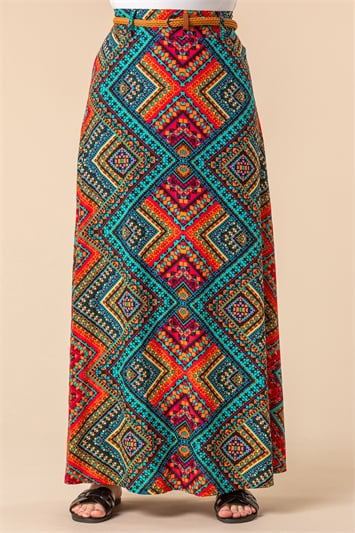 Multi Aztec Print Maxi Skirt