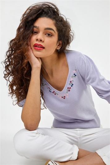Lilac Floral Embroidered Sweetheart Jumper, Image 4 of 4
