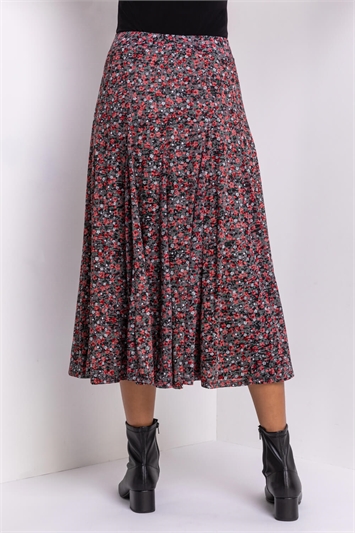 Red Ditsy Floral Burnout Midi Skirt, Image 2 of 4