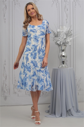 Blue Julianna Floral Print Chiffon Dress