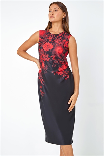 Red Floral Luxe Stretch Shift Dress