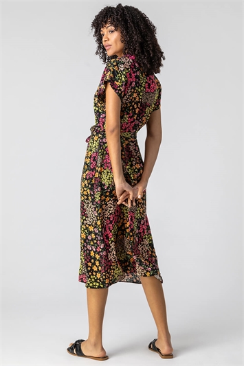 Multi Contrast Floral Print Shirt Dress, Image 2 of 5