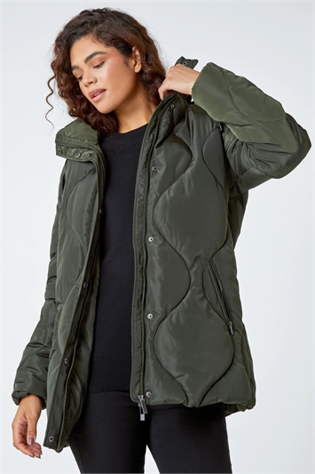 Green Quilted Faux Fur Hooded Coat