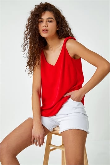 Red Tie Detail Strap Cami Top