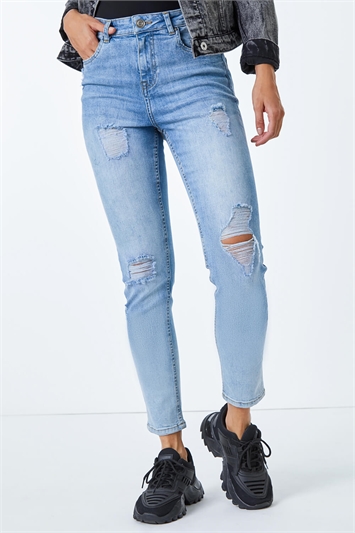 Light Denim Skinny Ripped Stretch Jeans, Image 2 of 5