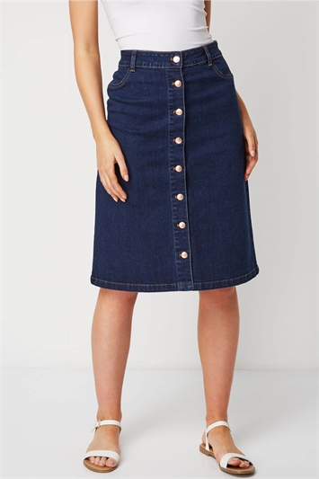 Blue Button Through Denim Skirt