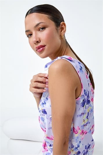 Multi Floral Print V-Neck Cami Vest Top