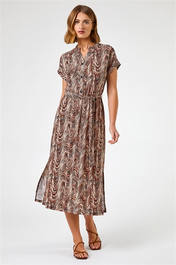 Stone Wave Print Belted Shirt Dress, Image 3 of 5