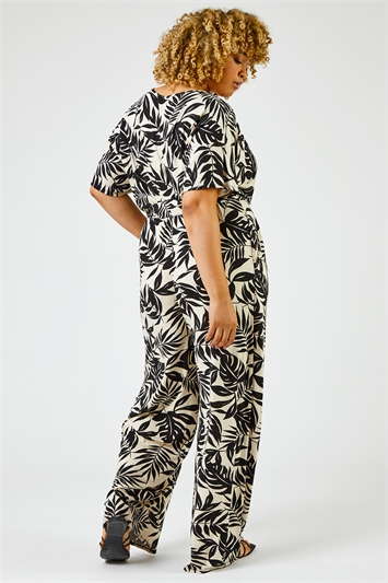 Black Curve Tropical Print Jumpsuit , Image 2 of 6
