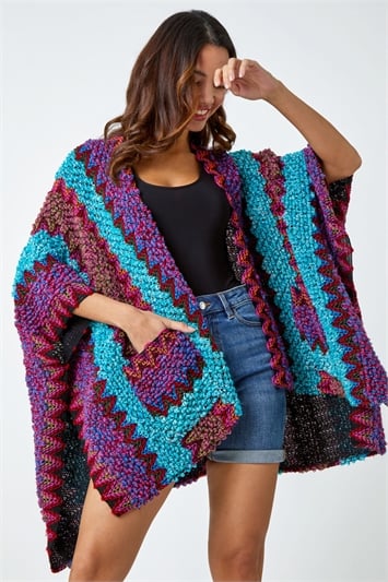 Pink One Size Textured Aztec Print Cape