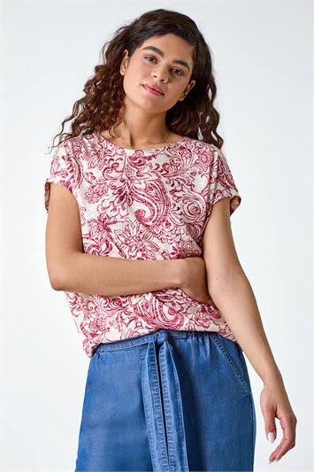 Red Textured Paisley Cocoon Top