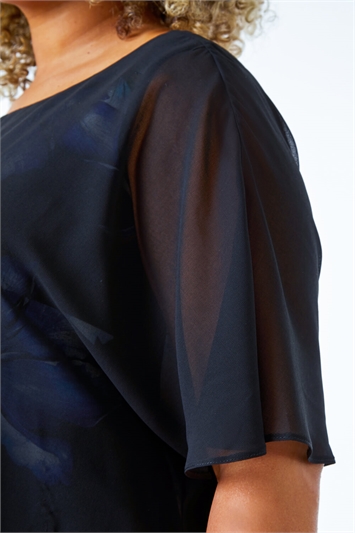 Black Curve Chiffon Overlay Floral Dress , Image 5 of 5