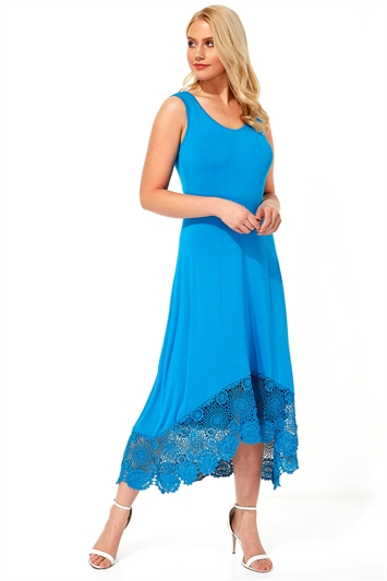 Turquoise Crochet Hem Midi Dress